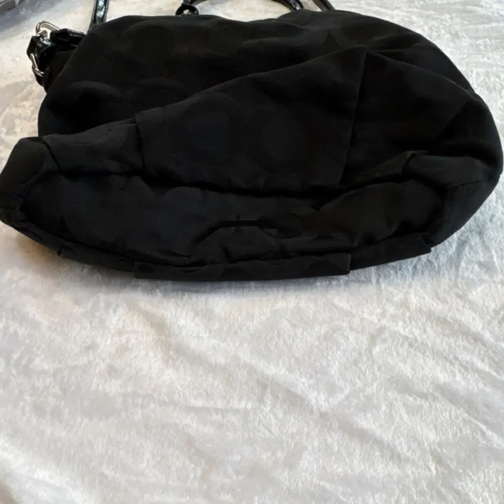 Coach‎ F1806 Black Signature C Sateen Satchel Crossbody Bag Patent Leather Trim